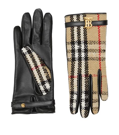 Shop Burberry Check To Leather Gloves 